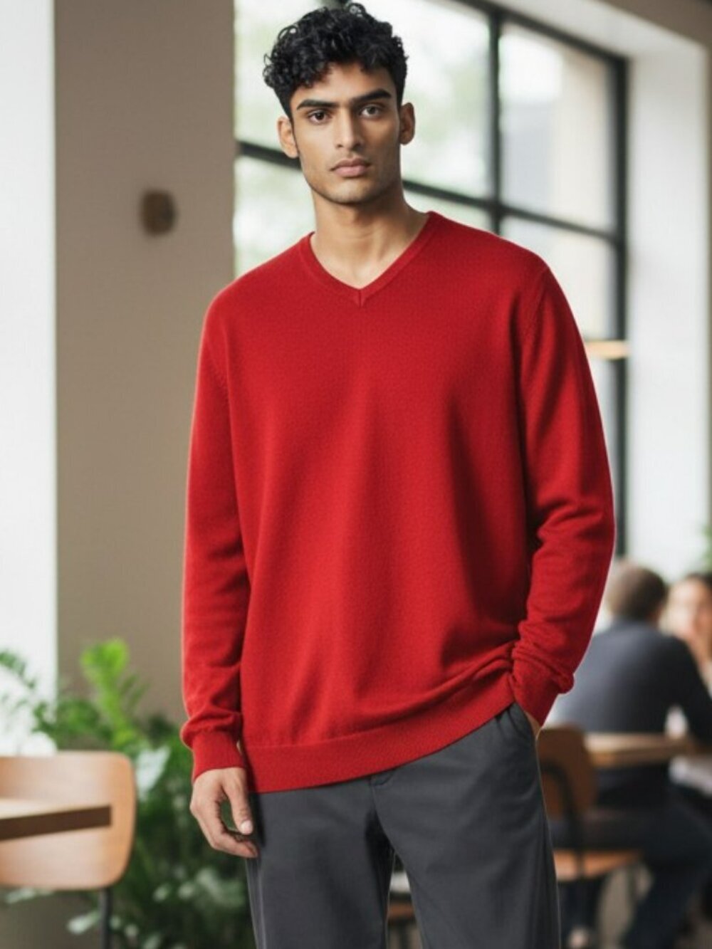 Paul Jones PJ Mens Size XXL Red V Neck Long Sleeve Pullover Red Sweater
